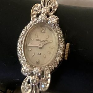 Vintage Bulova 14k White Gold, Diamond watch